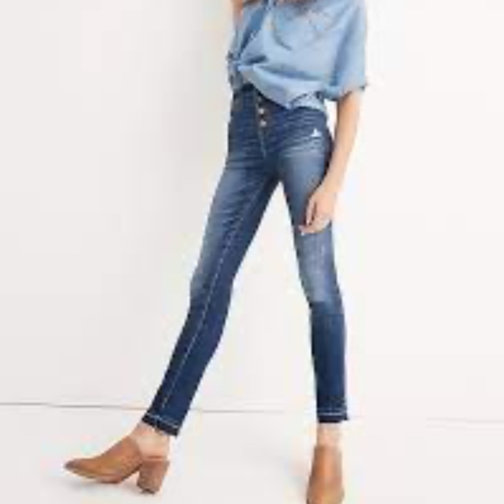 Madewell Jeans Button Fly 10" High-Rise Skinny Jeans Drop-Hem Edition